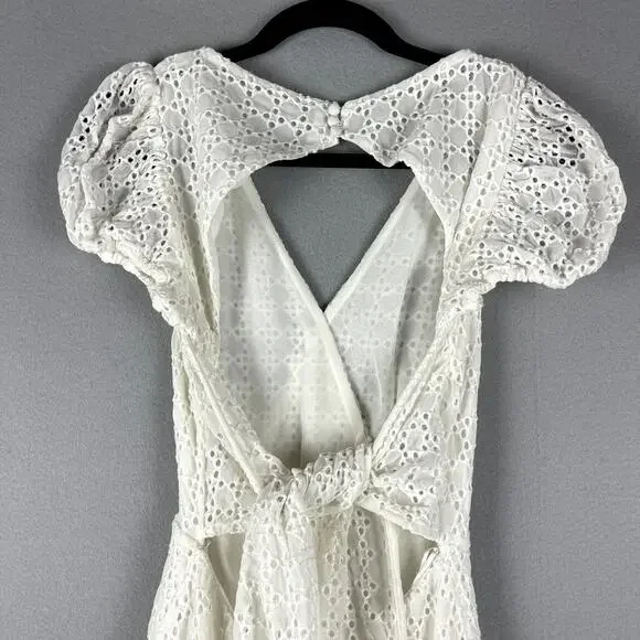 Bardot Nadia Tie Back Mini Eyelet Dress Womens 4 Ivory Ruffle Puff Sleeve NWT - Picture 13 of 16